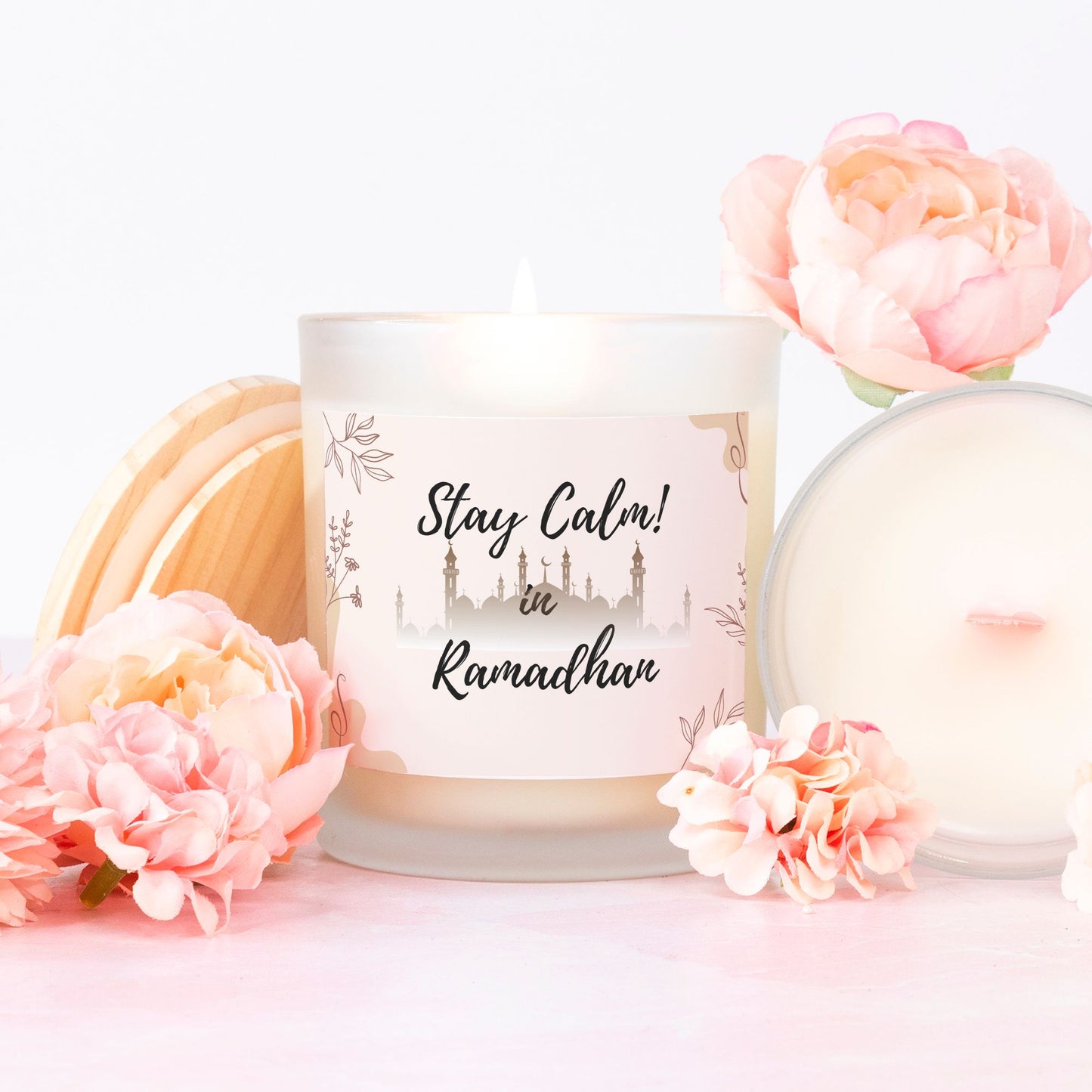 Stay Calm in Ramadhan - Frosted Glass (Pink Wick) Incense Candle